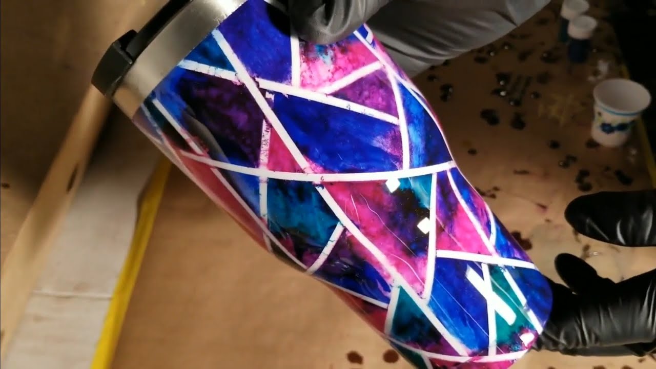 Mosaic Tile Alcohol Inks Technique on a Tumbler