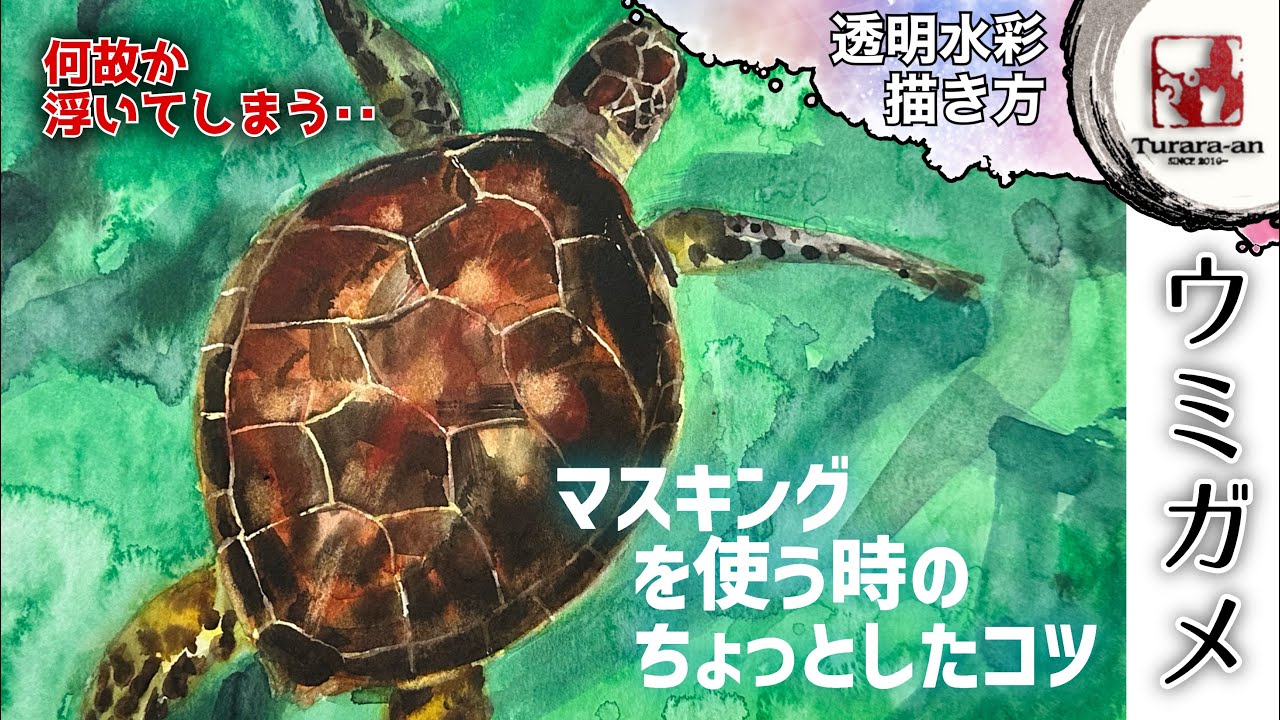 【透明水彩画】脱!残念なマスキング液の使い方 ウミガメの描き方 Water color つらら庵