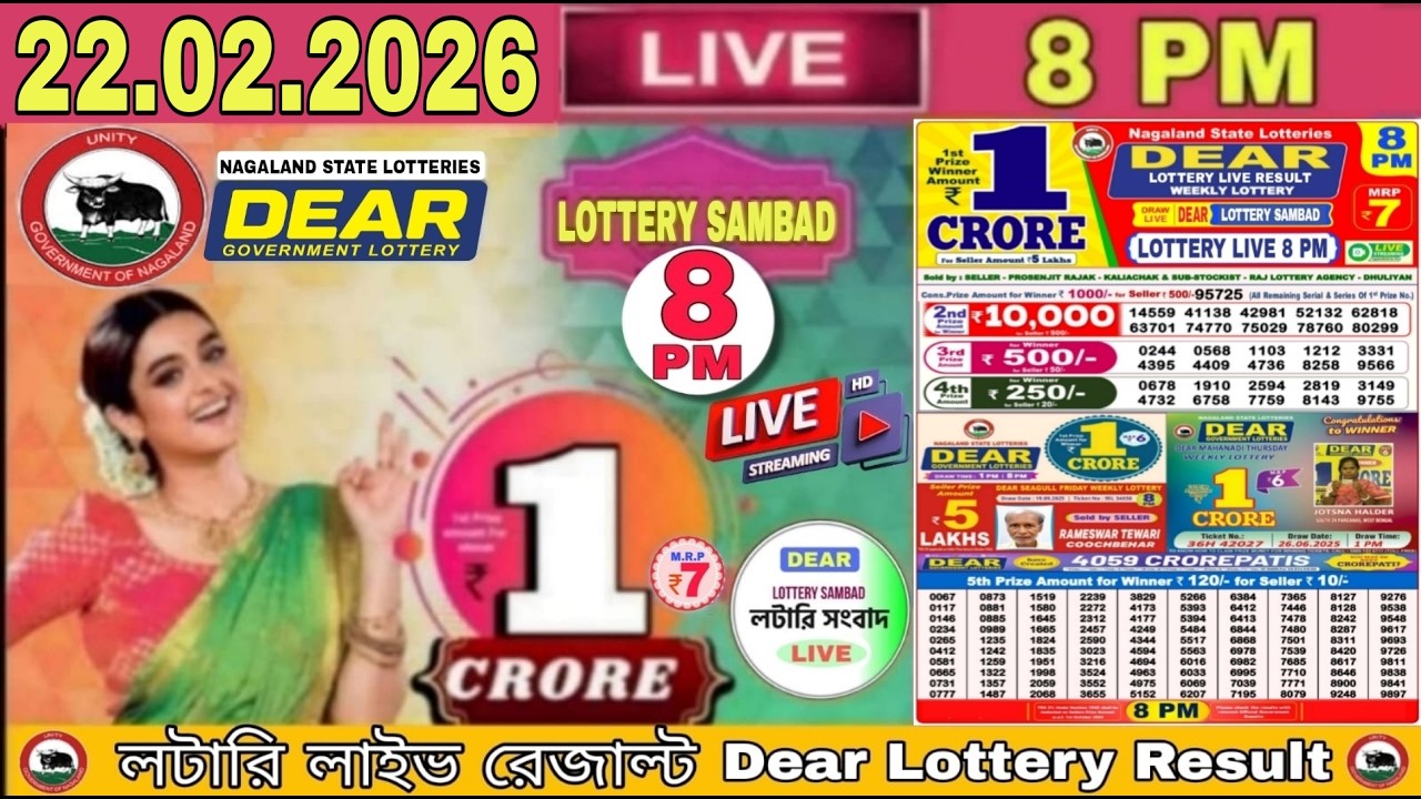Nagaland Dear Lottery Result Sambad Live 8pm 22.02.2026 I Lottery Live