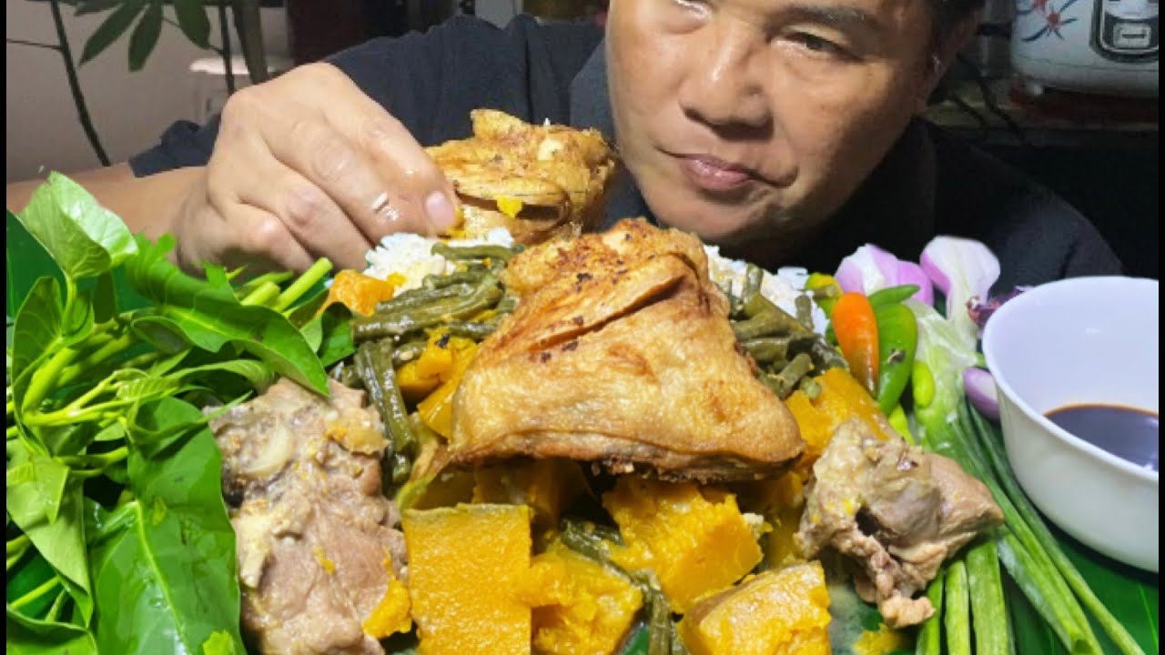 ASMR * Creamy Pumpkin * Pork & Chicken Rice * Fresh Salad Onions | Nasdy Vlog Mukbang