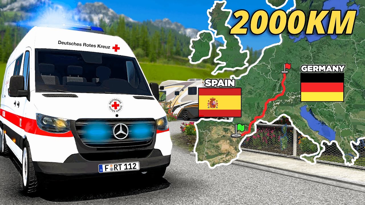 ETS2 Longest Ambulance Emergency (Barcelona to Frankfurt) Spain to Germany | Euro Truck Simulator 2