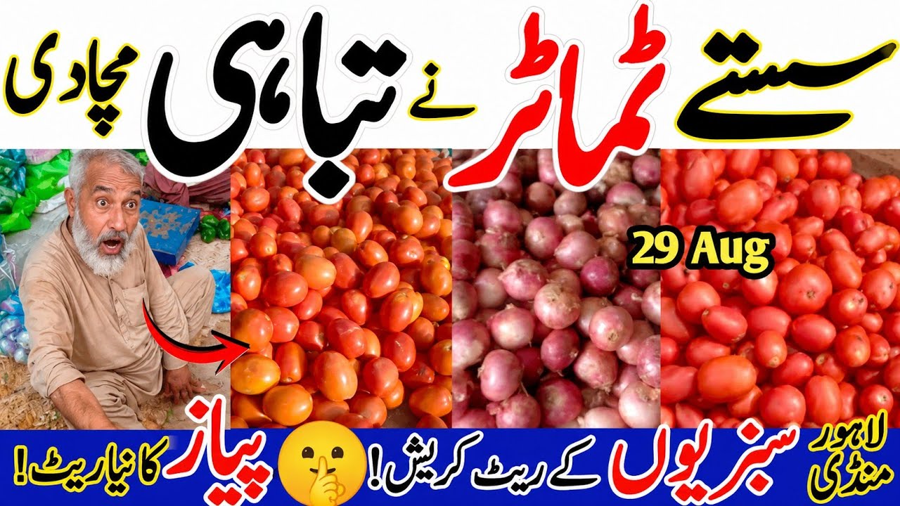 😱 آج سستے ٹماٹر نے تباہی مچا دی! |لاہور منڈی میں سبزیوں کے ریٹ کریش!| پیاز کا نیا ریٹ  آگیا| 29 اگست