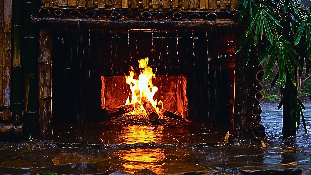 Som de Chuva Forte e Fogo na Lareira | Barulho de Chuva Relaxante para Dormir Profundamente