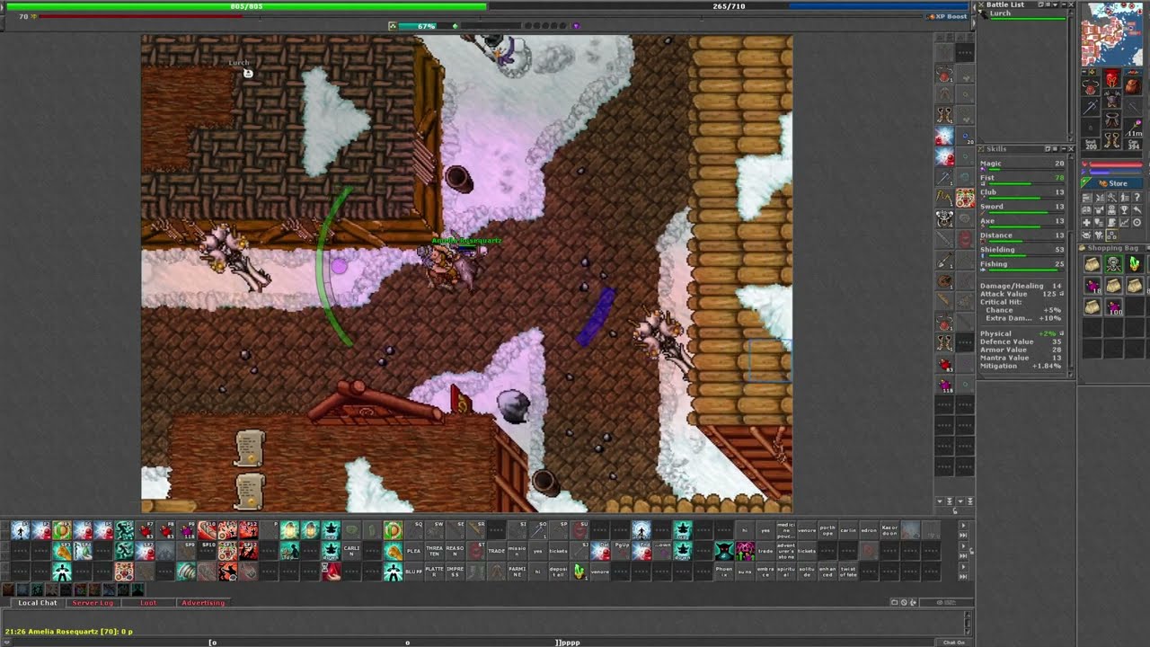 Tibia MMORGP gameplay walkthrough, Tibia fish and food adventure