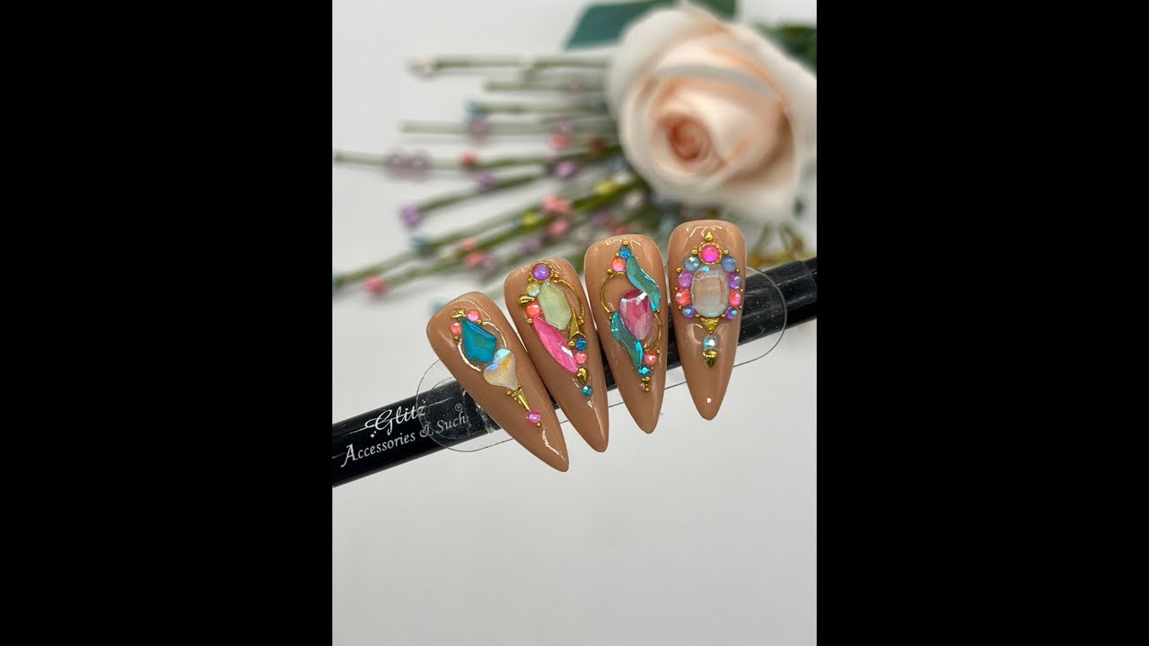 Beginners Nail Art Tutorial - How to Quick Easy Simple Spring Crystals Nail Designs 💎💐