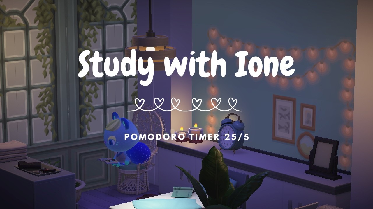 Study with Ione 🌙 Cozy Blue Hour Room | Pomodoro 25/5 | Animal Crossing Ambience
