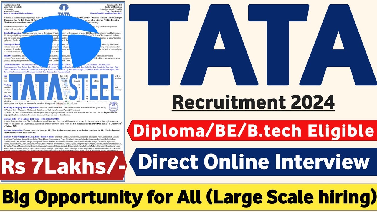 Tata Steel Junior Engineer Recruitment 2024 | CTC: 7 LPA | Job Vacancy 2024 | Recruitment 2024 | Mnc