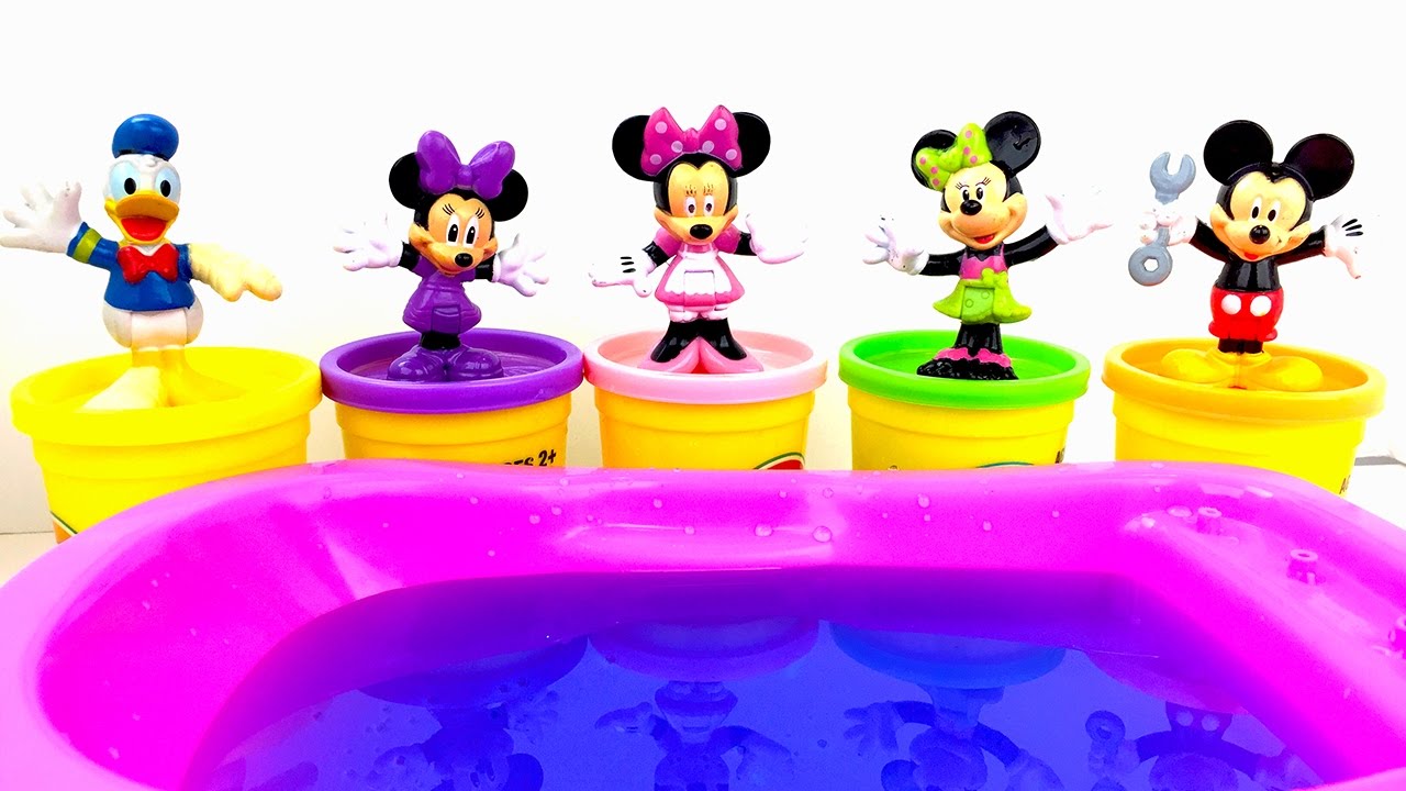 5 Five Little Minnie Mouse Toys Jumping on the POOL Nursery Rhyme Jumping on the BED Song for Kids