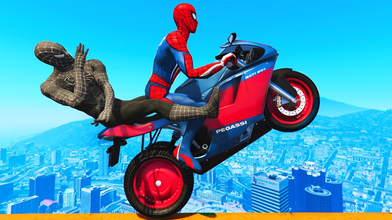 GTA 5 Spiderman Epic Bike Jumps - Motorcycle Fails & Parkour - Spider-Man Gameplay #2