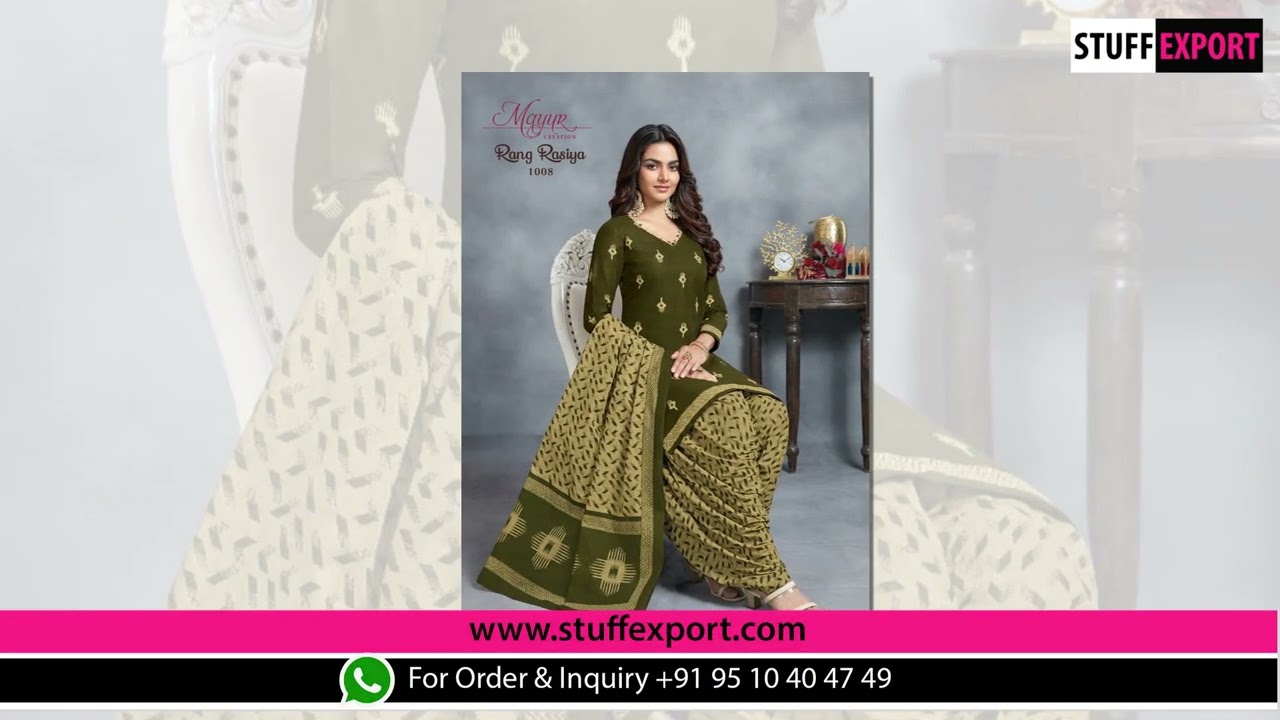 Mayur Creation Rang Rasiya Vol-1 Regular Patiyala Cotton Dress Material Catalog Exporter