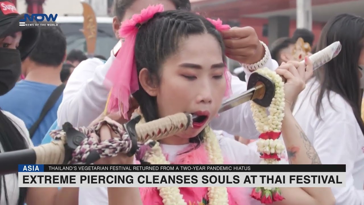 Extreme piercing cleanses souls at Thai vegetarian festival