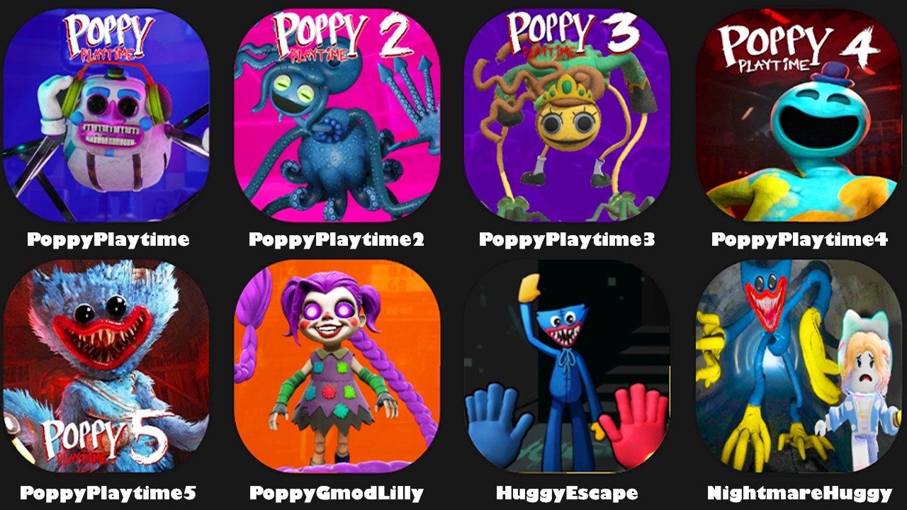 Poppy Playtime Chapter 1 to 5,Poppy Playtime Chapter 5 Mobile,Huggy Escape Playtime,Lilly Lovebraids