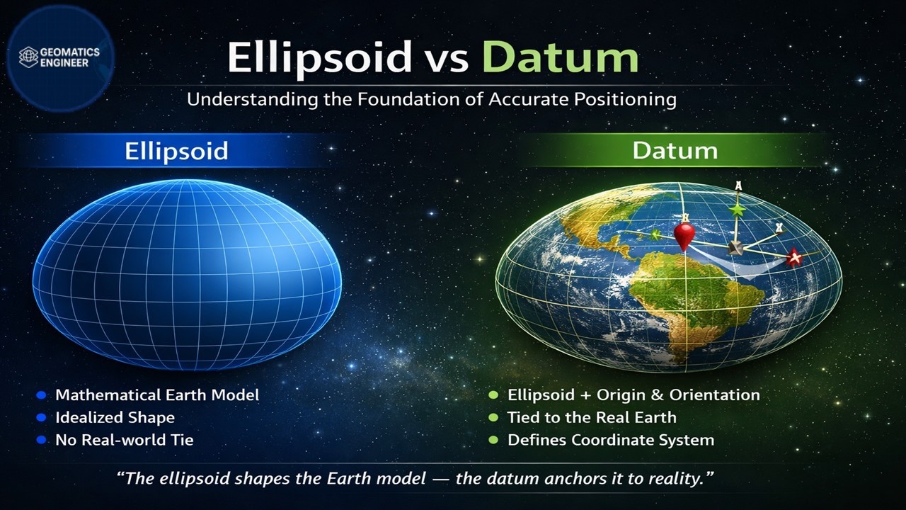 Ellipsoid vs Datum — The Most Confusing GNSS Concept Explained