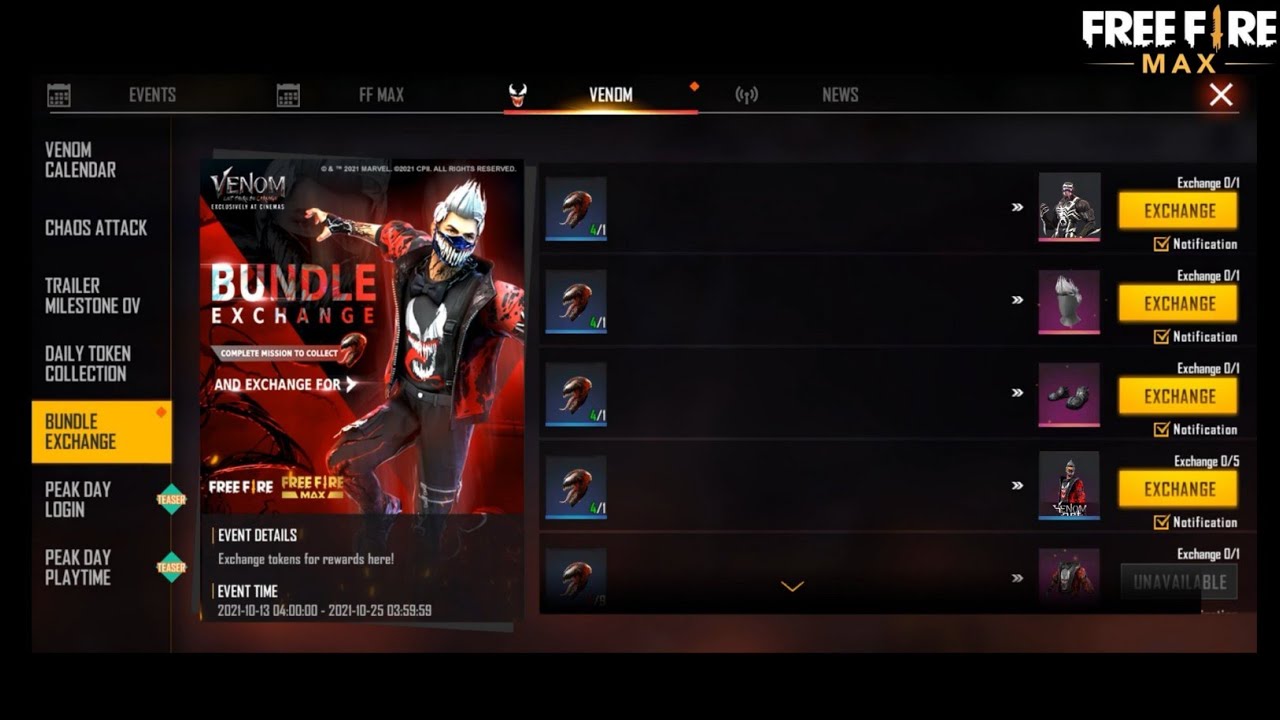 Free Fire MAX x VENOM⚡- I Got Super Rare & Wanted We Are Venom Bundle for Free 😱🔥| Free Fire 💙