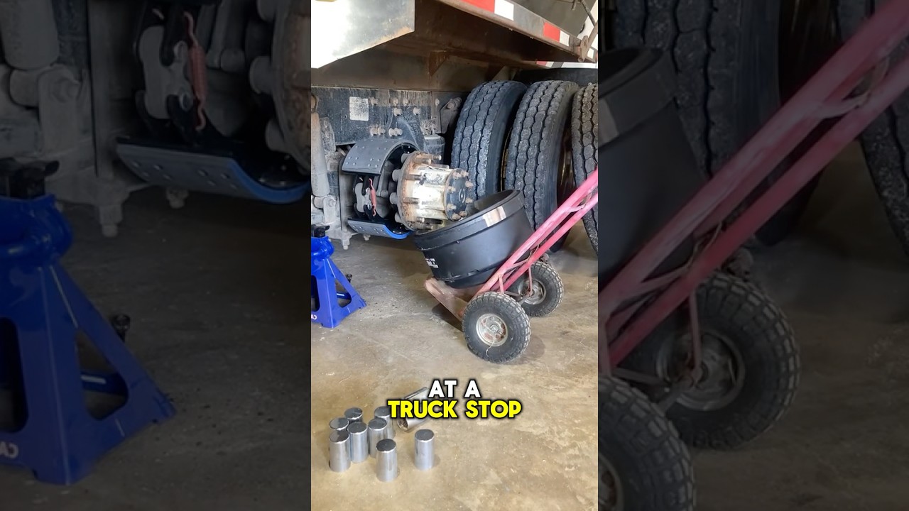 Semi truck tire shop professional mechanic. #trucking #trucker #truckrepair #truckinglife