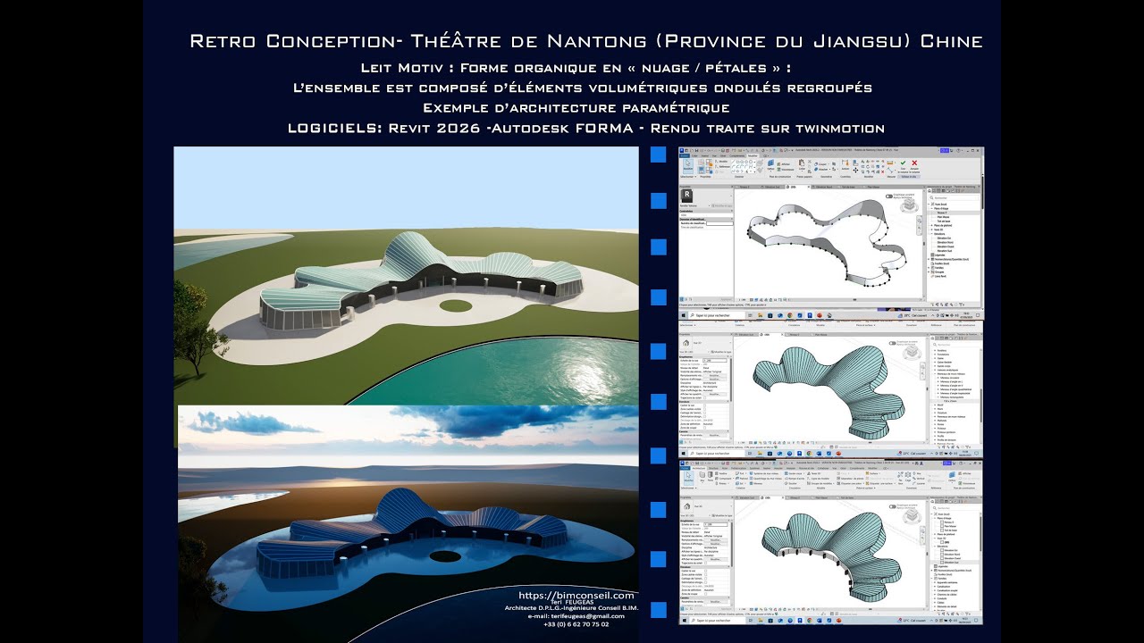 Retro conception du Théâtre de Nantong - Chine 12 09 2025 . Revit 2026, Autodesk Forma, Twin Motion