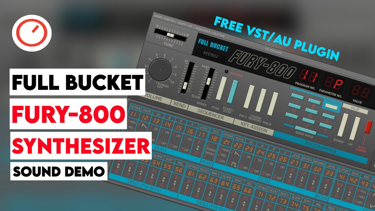 Full Bucket Music FURY-800 Synthesizer Sound Demo - Free VST/AU Plugin (Korg Poly-800 Emulation)
