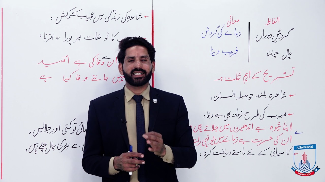 Class 10 - Urdu - Lecture 77 - ada jafri - ashar number 5,6 ki tashree - Allied School