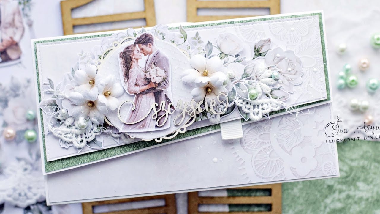 Kartka na ślub ręcznie robiona - Jak zrobić kartkę kopertówkę - Papiery do scrapbookingu Lemoncraft