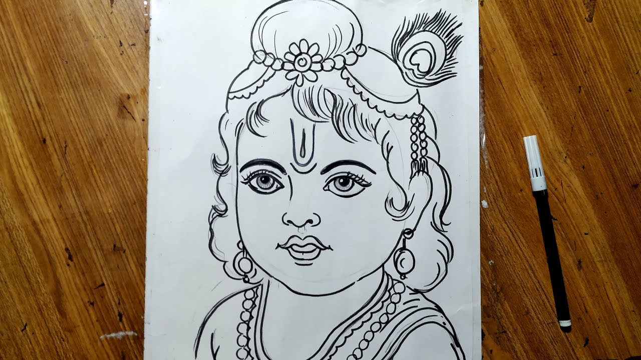 very line art bal krishna,krishna thakur drwing,how to draw bal gopal,how to draw lord krishna