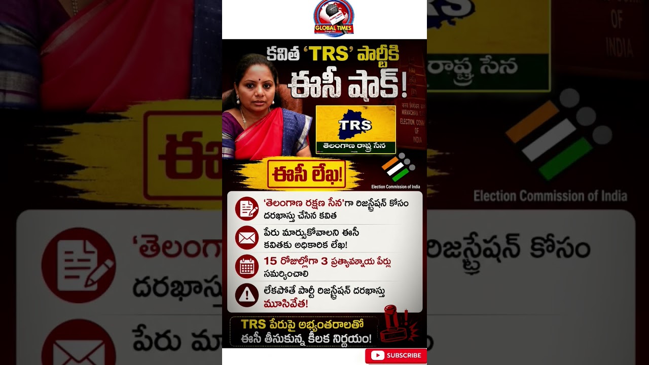 #Kavitha #KalvakuntlaKavitha #TRS #TRSParty #TelanganaRakshanaSena #ElectionCommission #ECShock