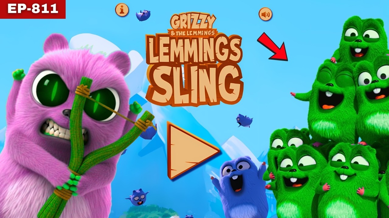 Crazy Lemmings Jump Action!  Best Strategy Play! Grizzy and the Lemmings Sling EP 811