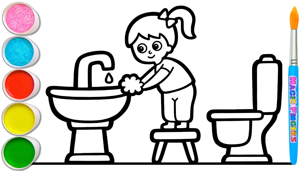 Gambar Cuci Tangan Menggambar, Melukis, Mewarnai untuk Anak, Balita | Pelajari Kebiasaan Baik #321