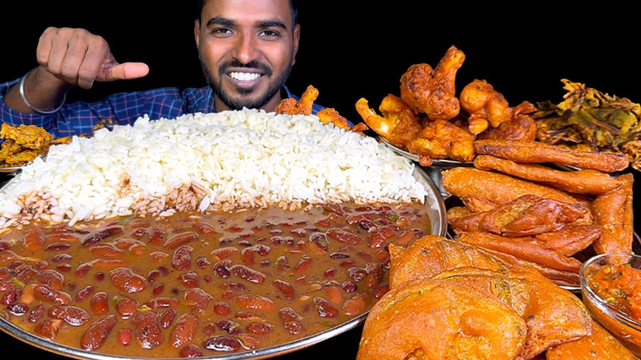 Eating Rajma Chawal with Pakoda | Gobi Pakoda, Aloo Pakoda, Onion Pakoda & Kumaro Pakoda Mukbang 
