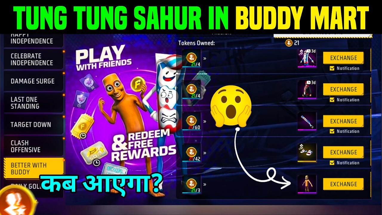 How to get Buddy Mart store bundle update, how to get new Free Fire Buddy Mart tokens, new FF