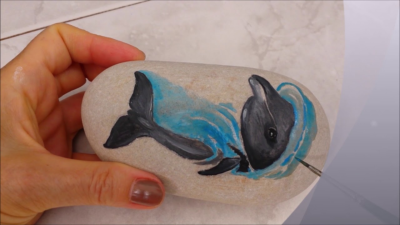 Delfin malen // mit Acrylfarben auf Stein | Marion Kaiser