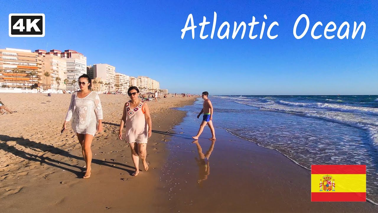 Atlantic Ocean Beach Walk | Relaxing 4K Virtual Walking Tour, Waves Sound, C&aacute;diz [Spain 4K]