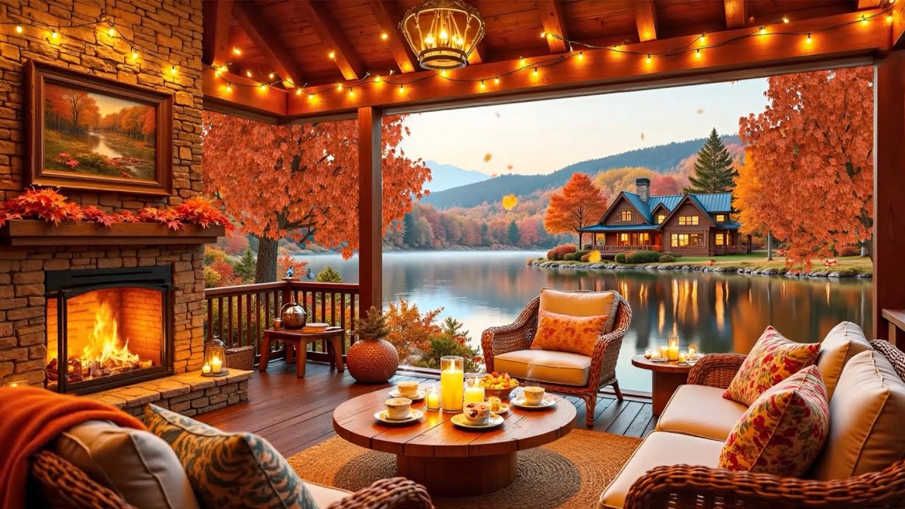 Peaceful Autumn Morning 🍂 Piano Music with Fireplace & Cozy Ambience for Relax & Focus