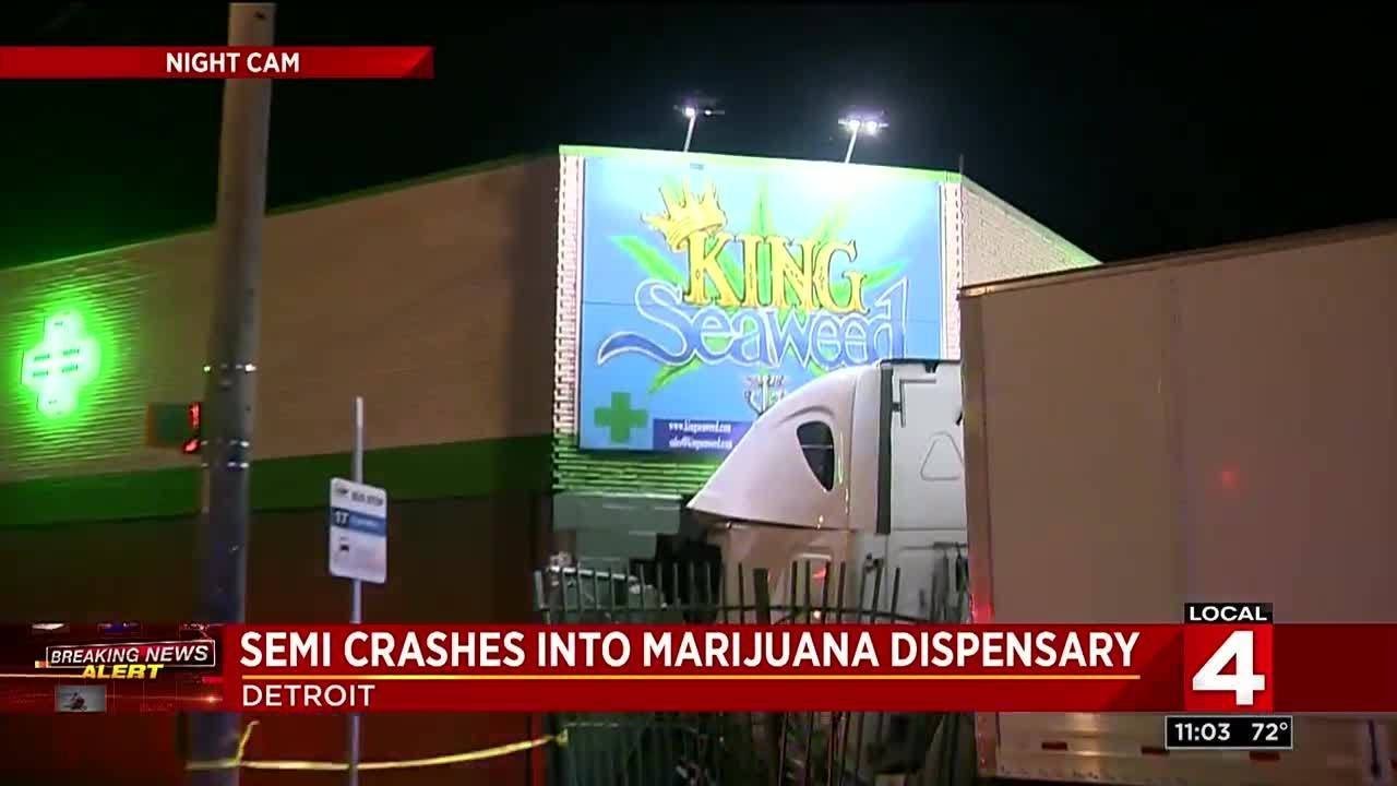 Semi truck crashes in marijuana dispensary on 8 Mile Road