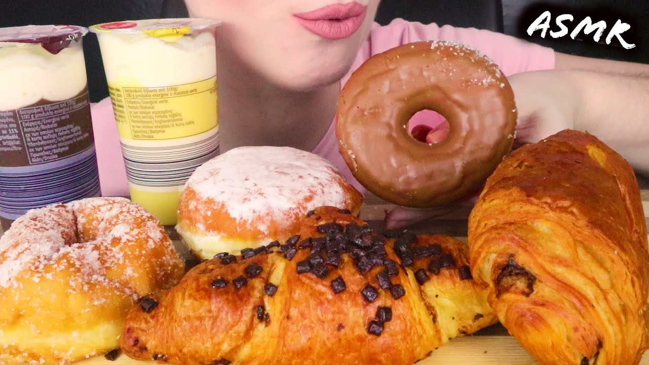 ASSORTED DONUTS, CROISSANTS & PUDDINGS 🥐 - FRESH PASTRIES | No Talking | ASMR Mukbang - 먹방