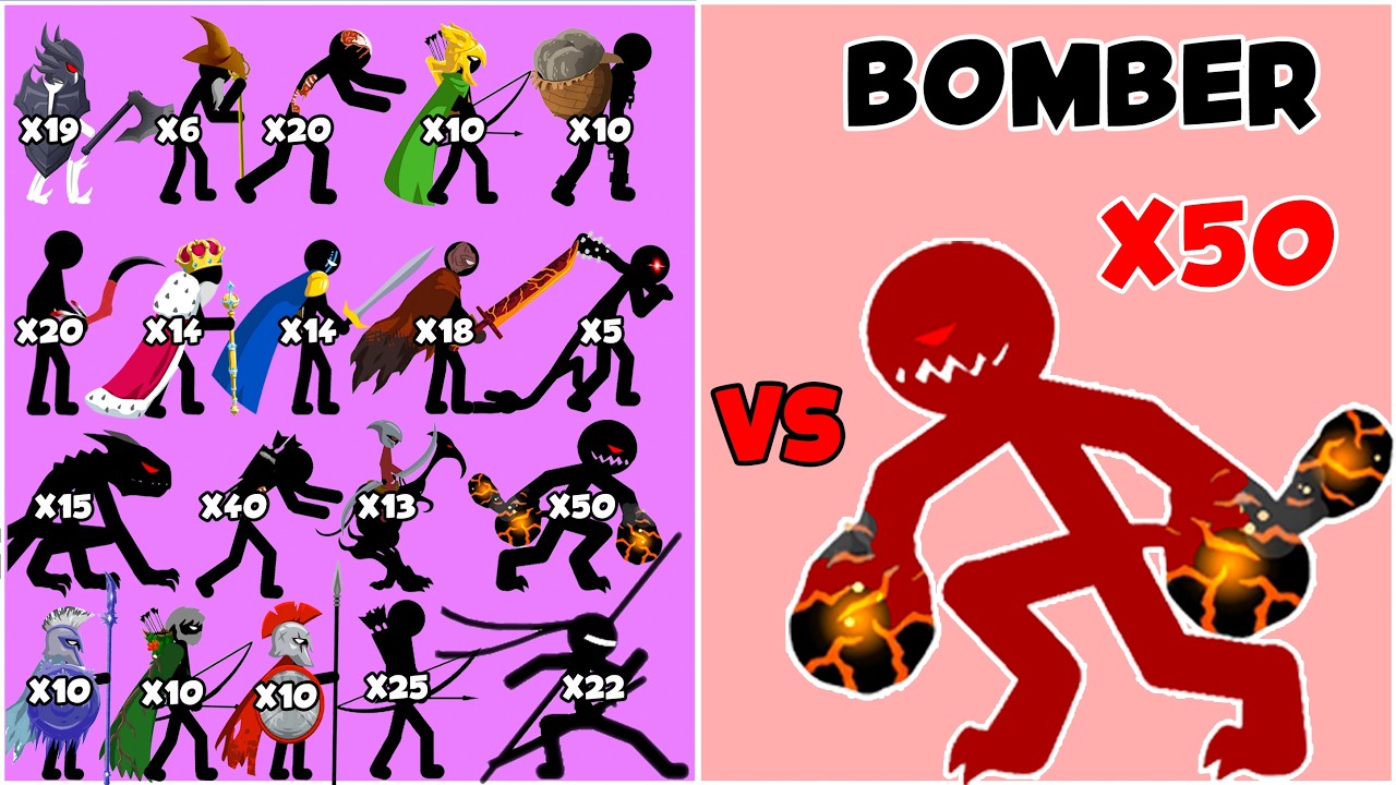 Bomber X50 Vs X999 - All Stick Army In Stick War: Saga3 - Who Will Win?