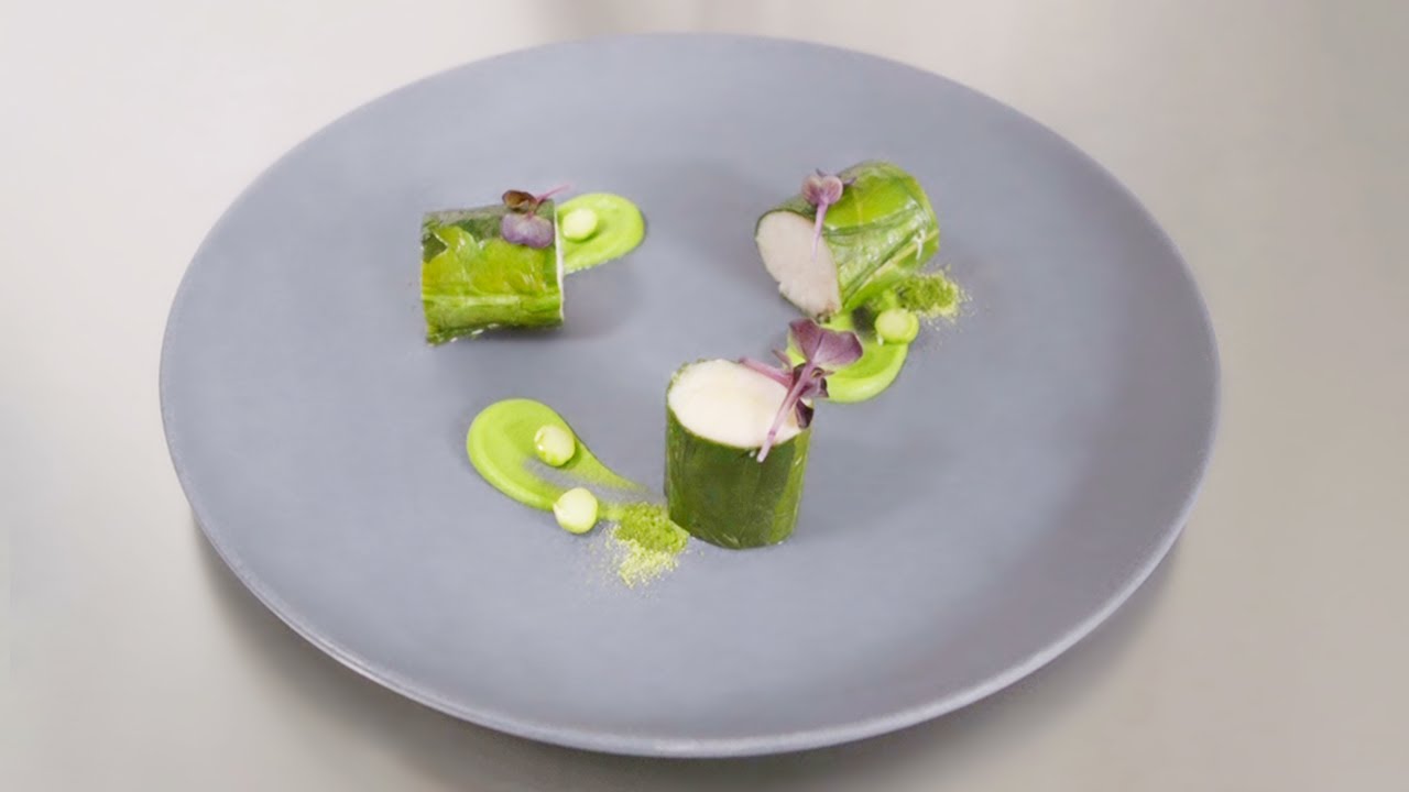 Omble chevalier et vert de blettes avec purée de petits pois à la cardamome