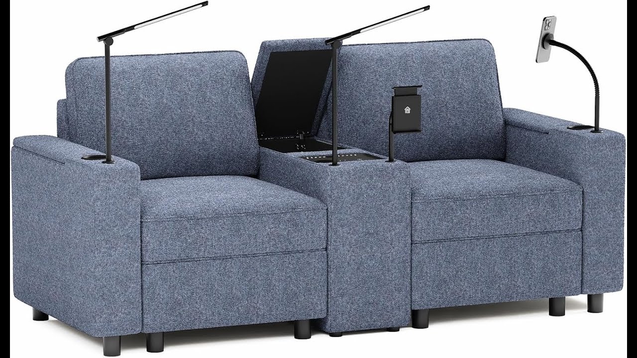Multi-Functional Modern Loveseat Sofa Adjustable Backrest &Hidden Table ,Modular Sectional Sofa