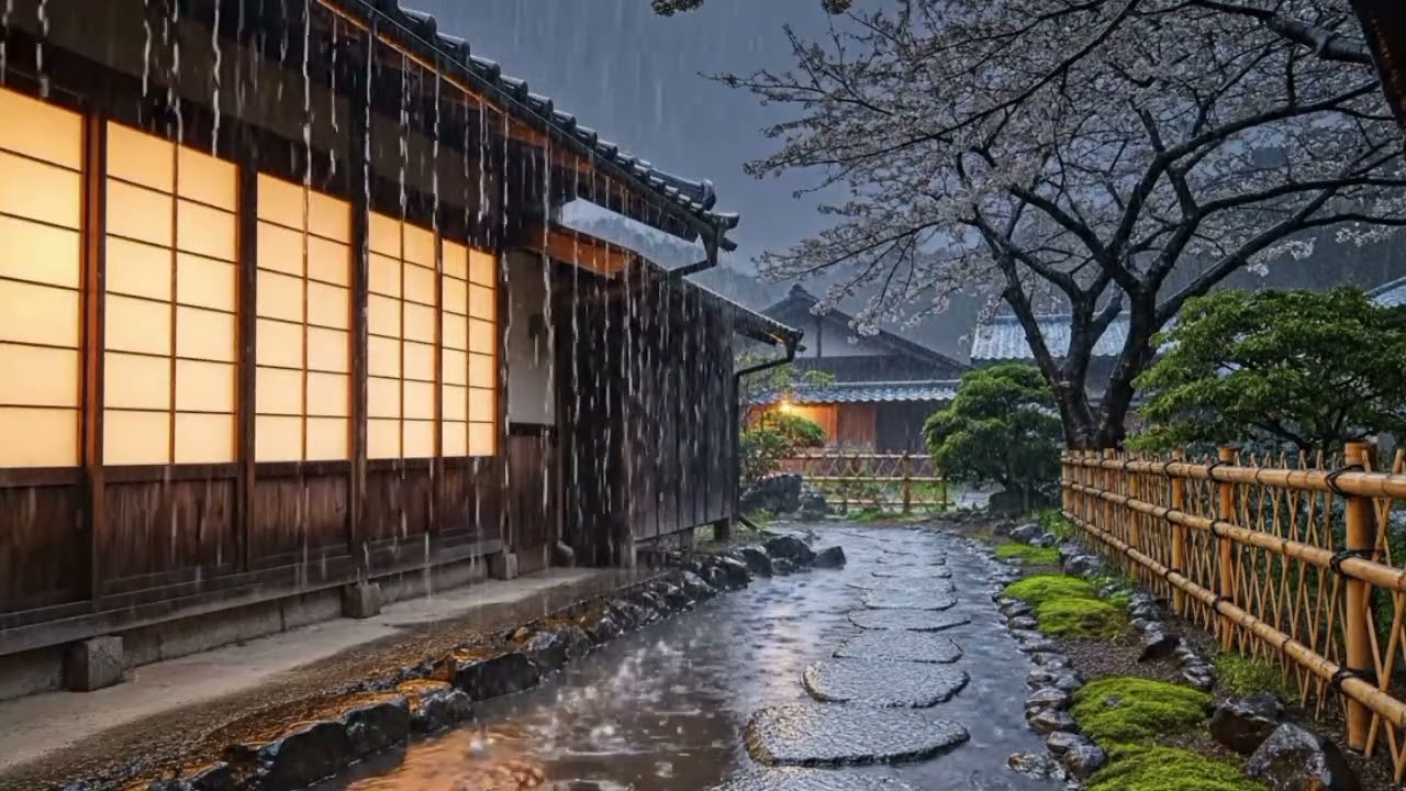 Midnight Rain in a Quiet Japanese Countryside Village – Soothing Rain Sounds for Sleep