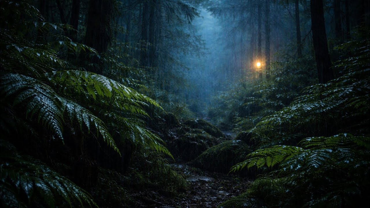 Gentle Rain with Distant Thunder at Night – Deep Sleep Rain Sounds (Black Screen Night Rain)