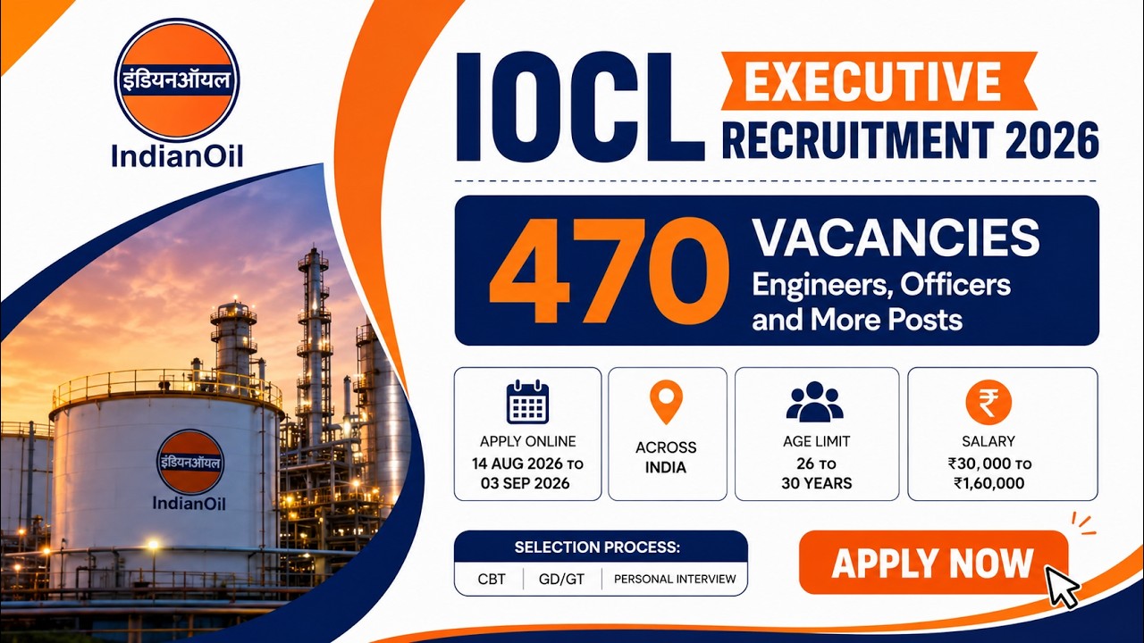 IOCL Recruitment 2026 | 470 Vacancies | Engineers, Officers & Diploma Jobs | Full Details | Apply |