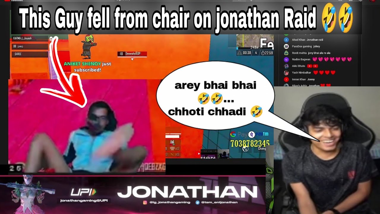 jonathan's funniest raid ever 🤣🤣 , random youtuber fell from chair in excitement 🤣🤣🤣