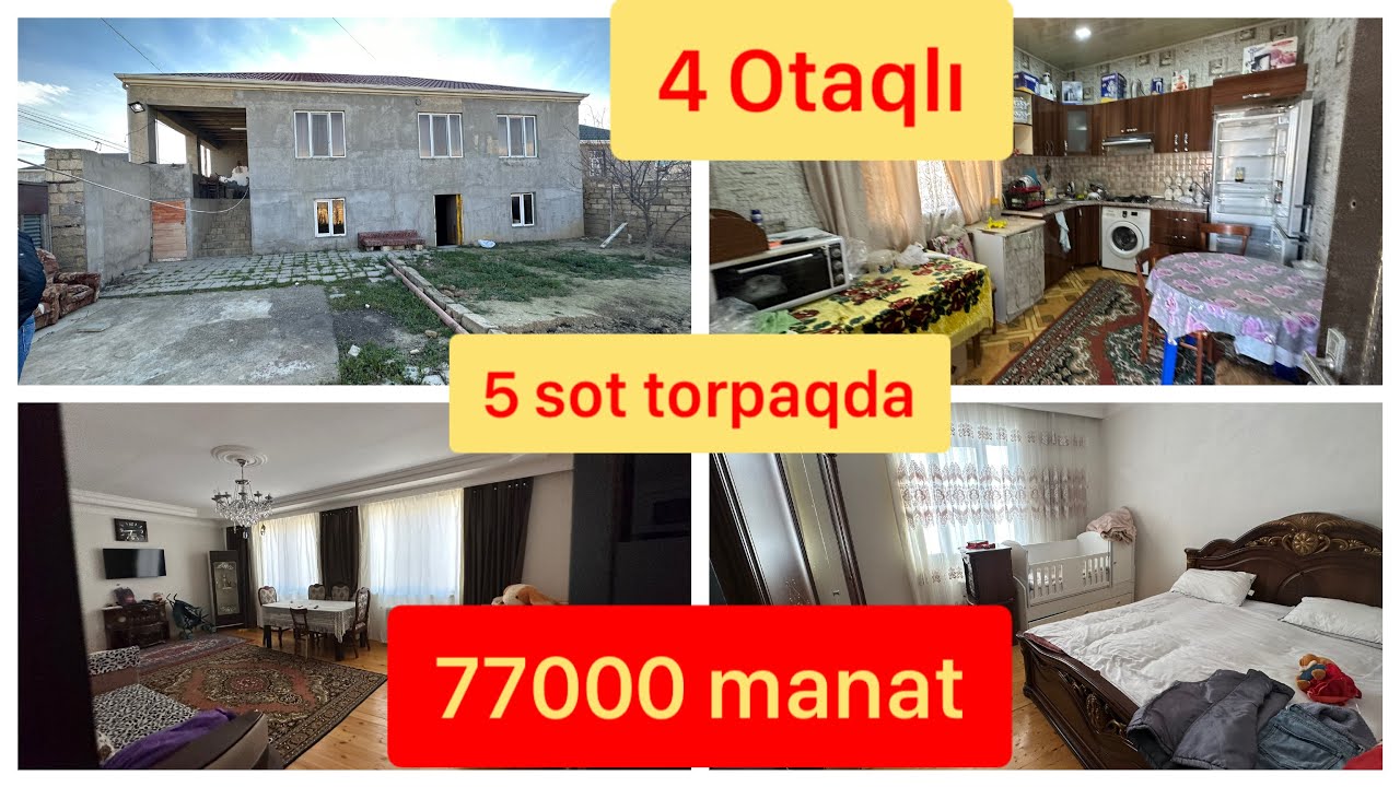 0508740416.  5 sot torpaqda 4 Otaqlı Super Həyət Evi Satılır. 77000 man.