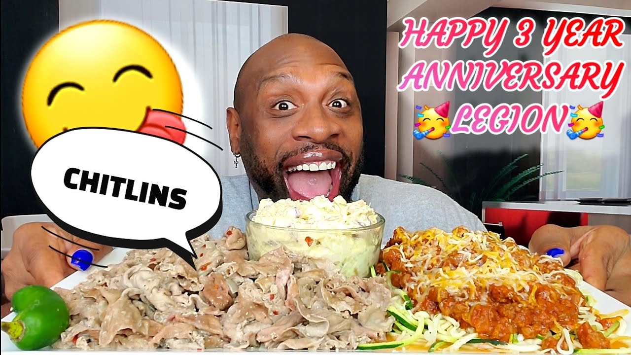 🥳 HAPPY ANNIVERSARY LEGION 🥳 !!! CHITLINS SOULFOOD MUKBANG 먹방 ... EATING SHOW 먹방 ... CHITTERLINGS 🤤