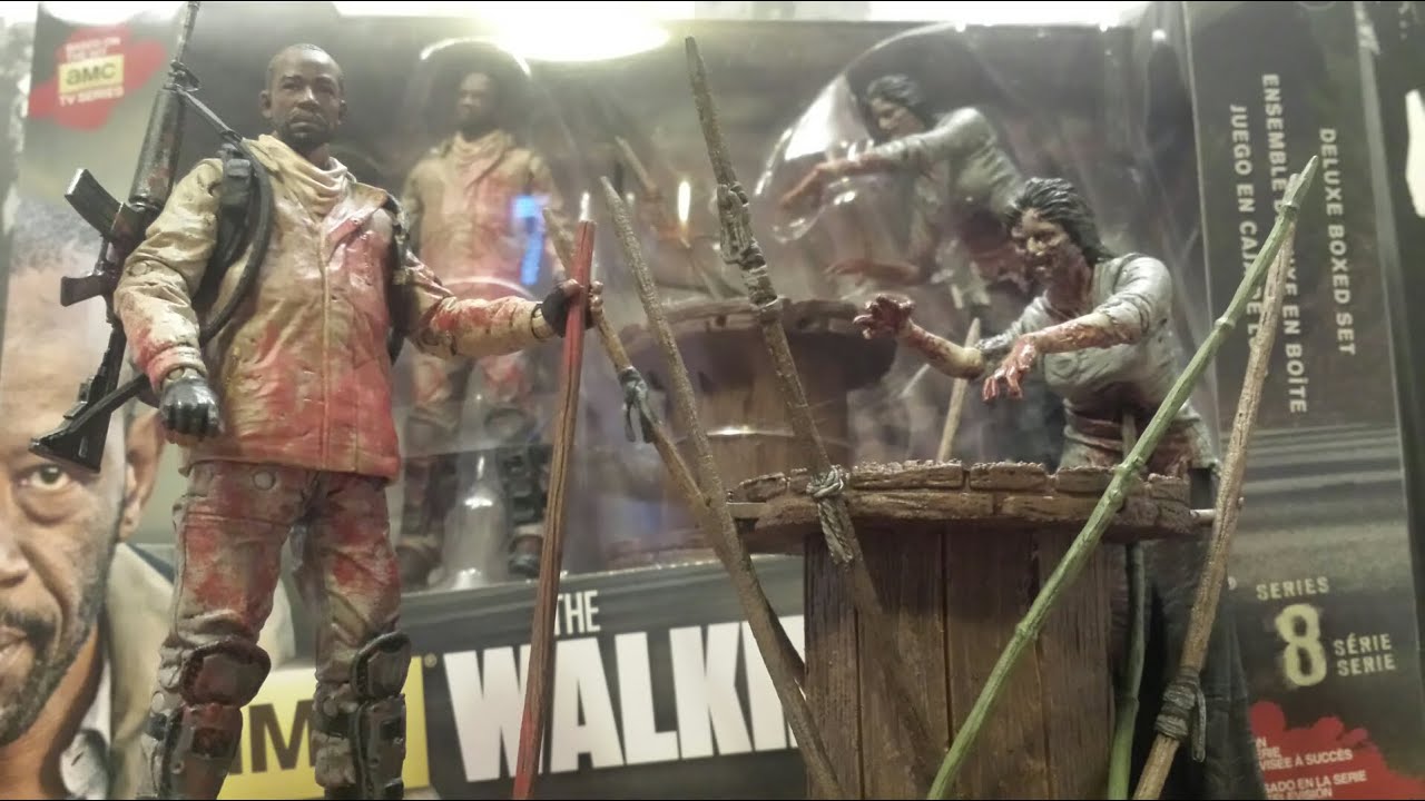 The walking dead TV series 8 bloody Morgan & impaled walker with spike trap box set (HD)