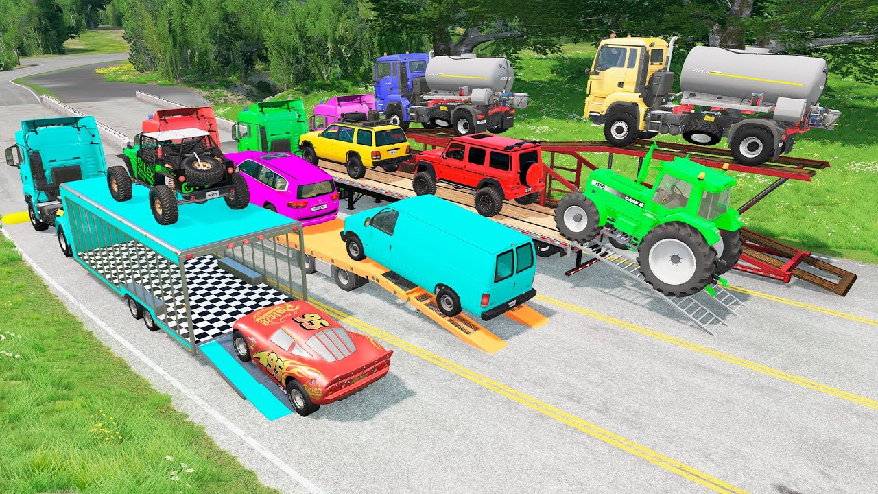 Flatbed Truck Mcqueen | Transportation with Truck - Pothole vs Car #8 - BeamNG.Drive