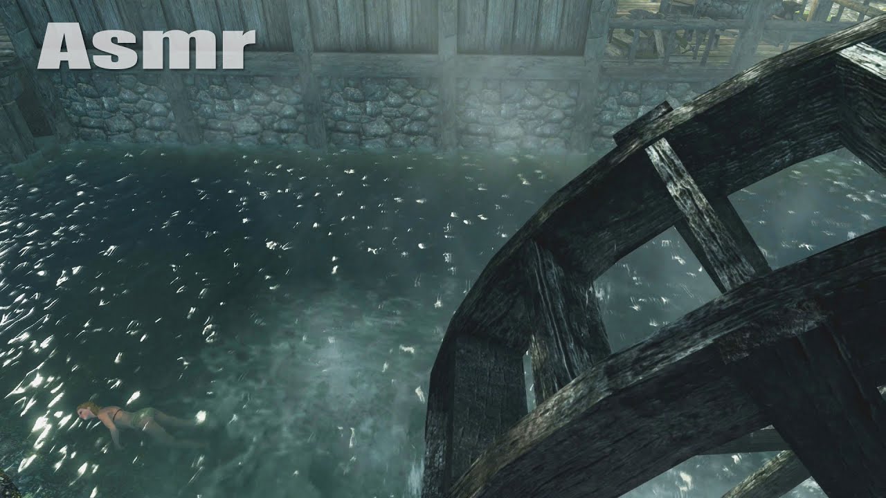 Skyrim ASMR - 30 min of Pure Watermill Sounds (Water, Wood Creaking)