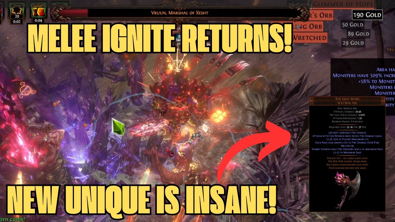 POE 3.27 MELEE IGNITE IS BACK! NEW GREY WIND UNIQUE AXE BUILD ENABLER UNIQUE FOULBORNE SHIELD COMBO