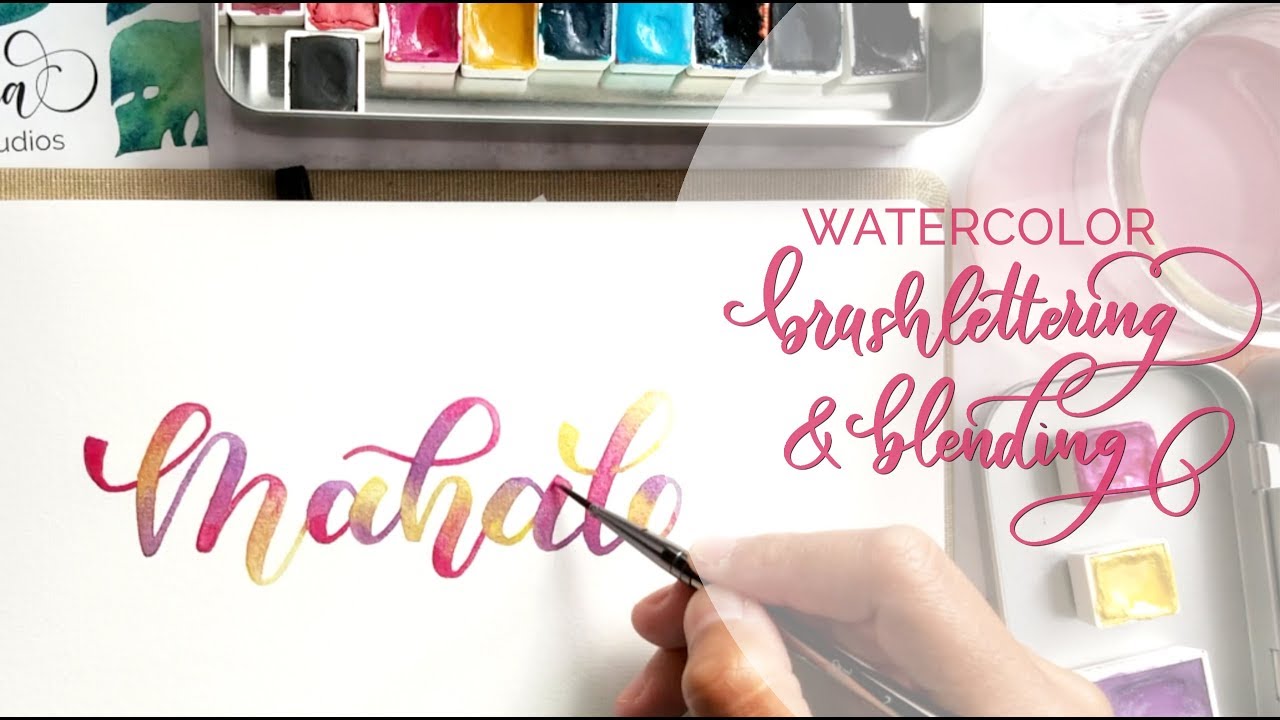 Watercolor brushlettering and blending tutorial with 3 colors, Lettering with Suzy/The Aloha Studios