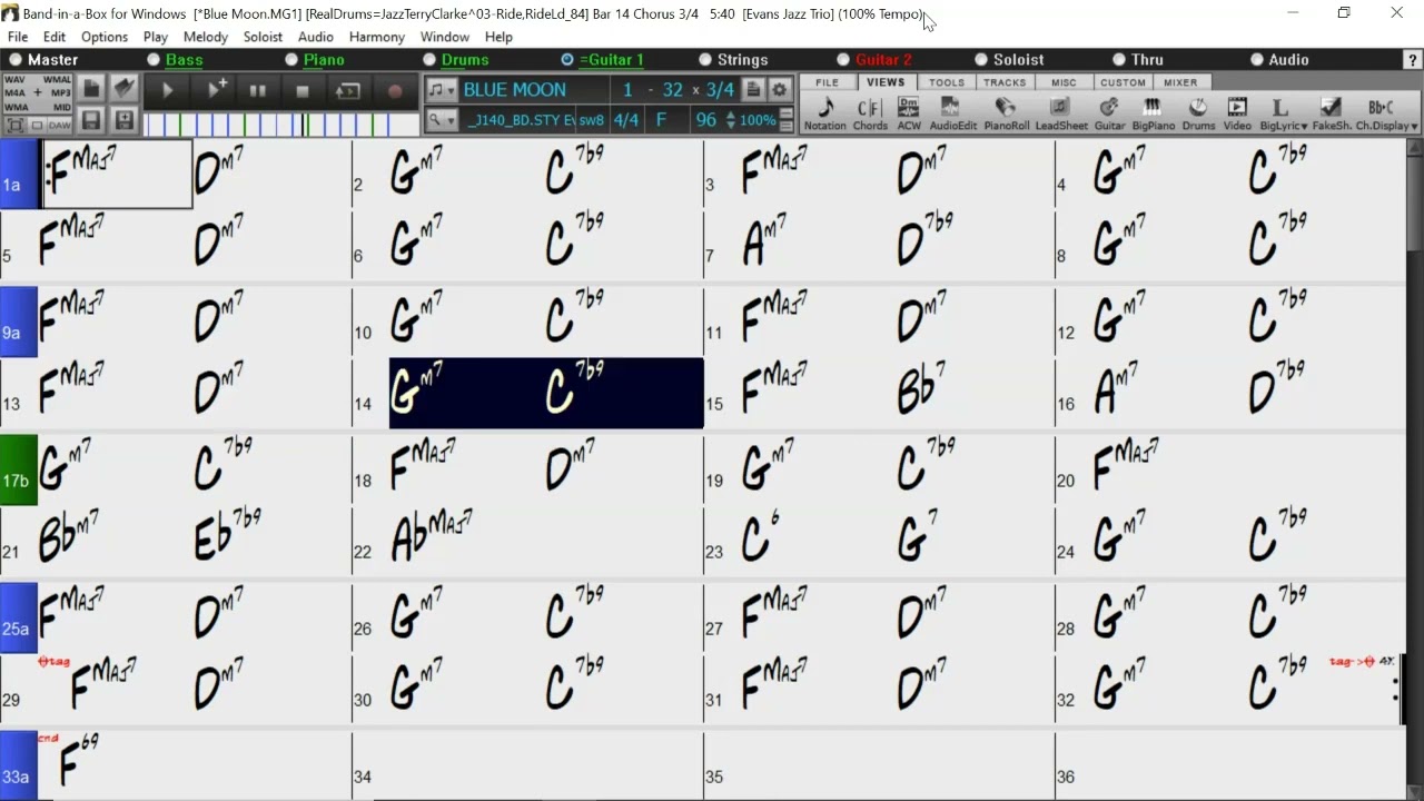 BACKING TRACK - BLUE MOON (Rodgers & Hart) (F) 96 BPM SWING BALLAD