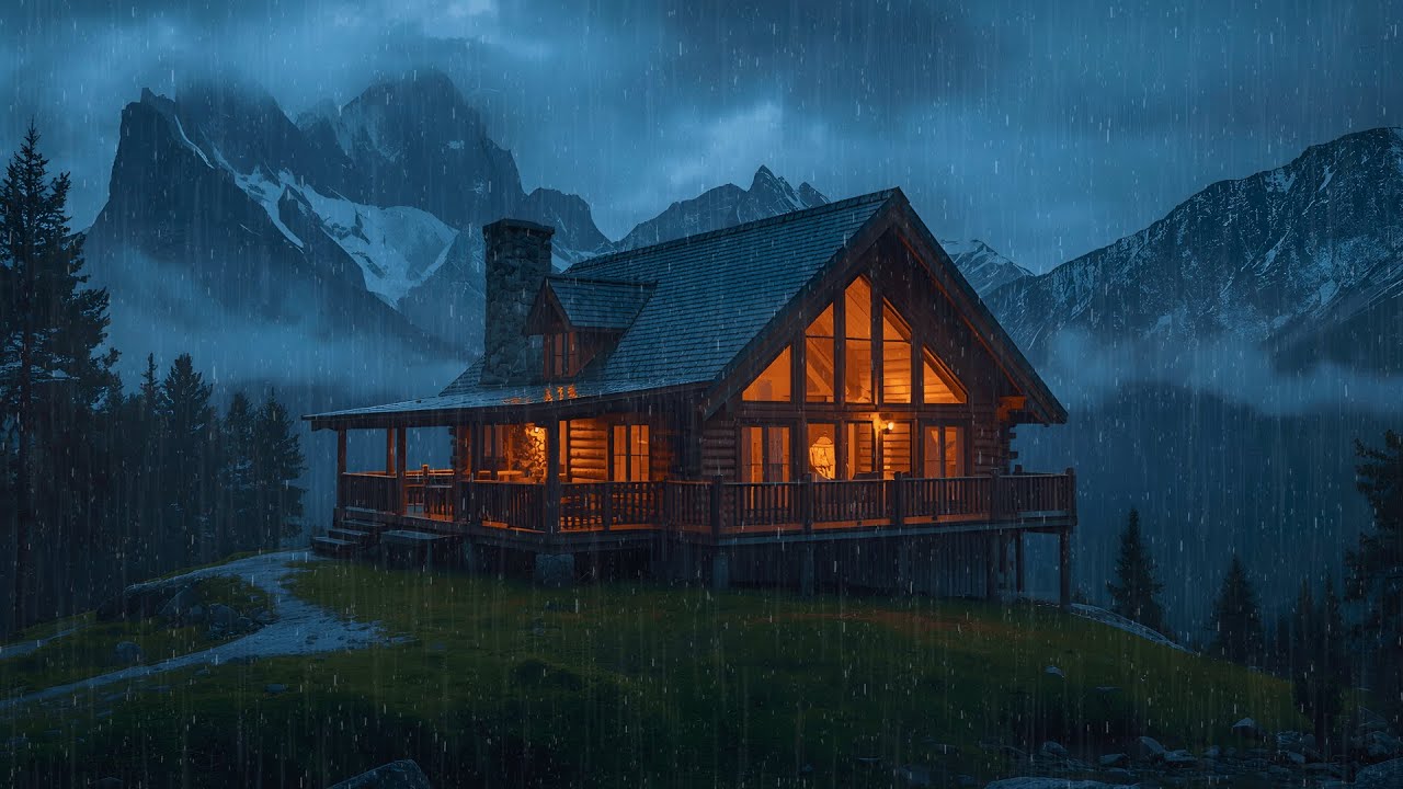 Cozy Mountain Cabin Rainstorm – Heavy Rain & Thunder Sounds for Deep Sleep